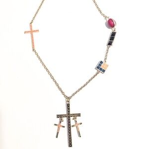 Long Unique colorful cross and stone necklace